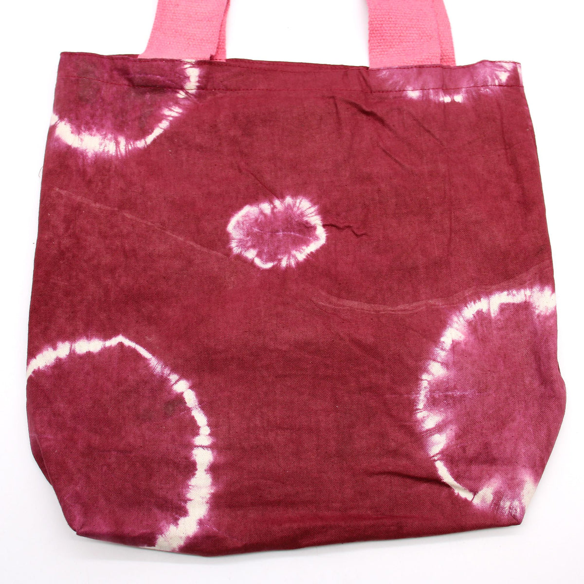 Natural Tye-Dye Cotton Bag (8oz) - 38x42x12cm - Maroon Rings - Pink Handle product image 3