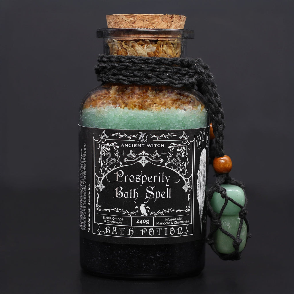 Ancient Witch Bath Spell Potion & Aventurine Crystal Amulet - Prosperity product image