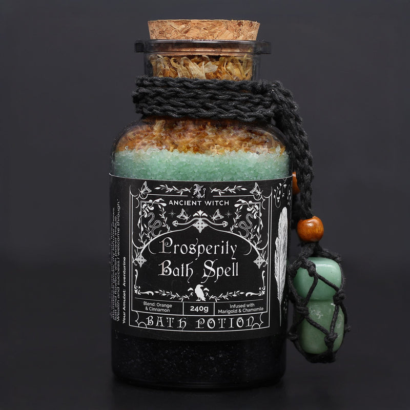 Ancient Witch Bath Spell Potion & Aventurine Crystal Amulet - Prosperity product image