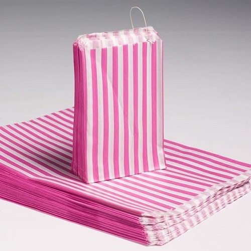 Pink candy stripe Kraft paper bags in 5 x 7 inch size