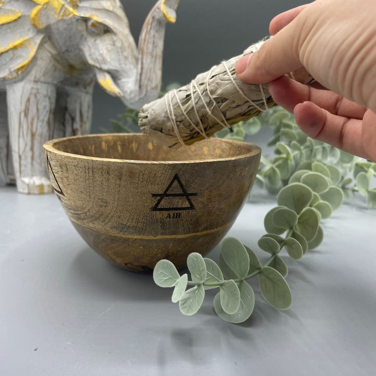 Wooden Smudge and Ritual Offerings Bowl - Four Elements - 11x7cm product image 3