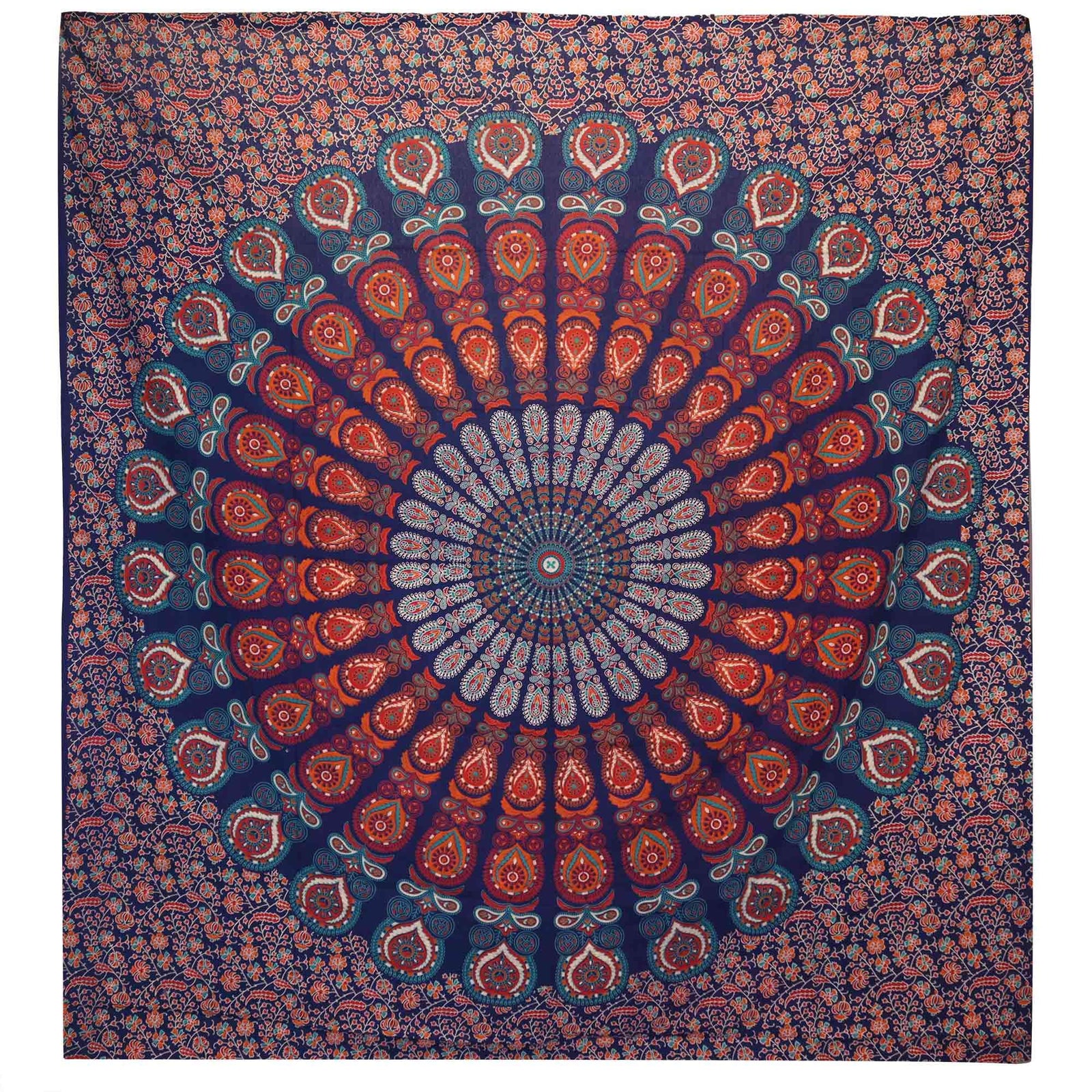 Double Cotton Bedspread + Wall Hanging - Peacock Mandala - Blue product image