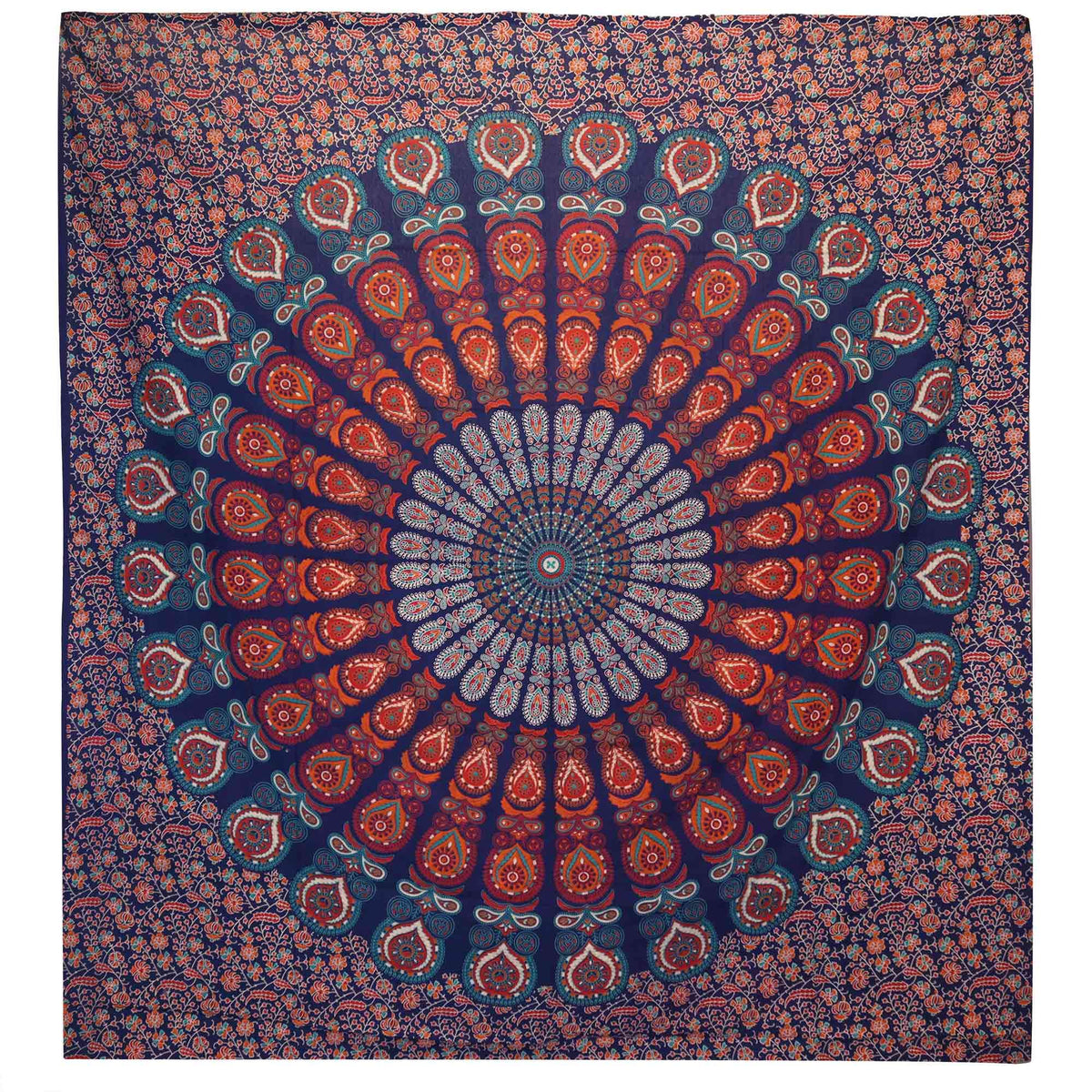 Double Cotton Bedspread + Wall Hanging - Peacock Mandala - Blue product image