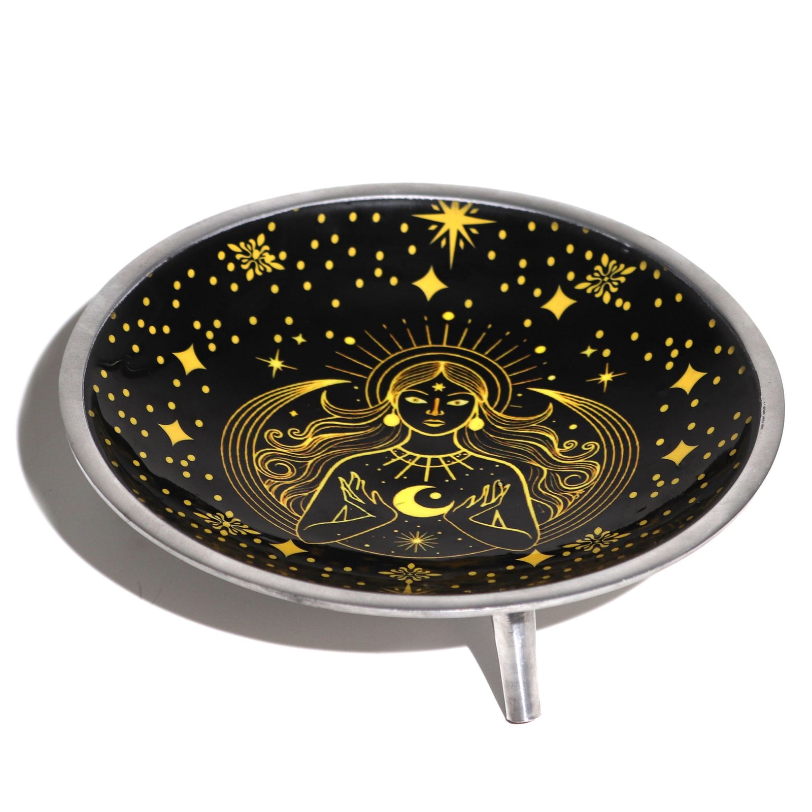 Triple Leg Enamelled Offering Plate - Gold Goddess on Black product image