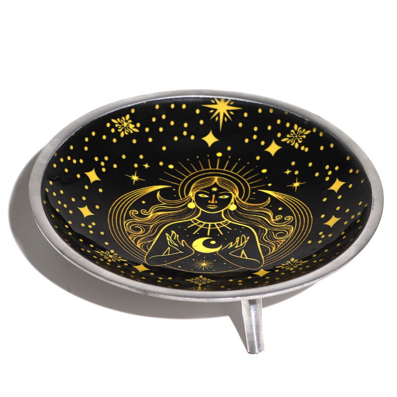 Triple Leg Enamelled Offering Plate - Gold Goddess on Black product image