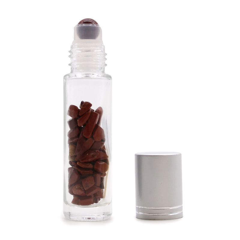 Gemstone Essential Oil Roller Bottle - Red Jasper - Silver Cap product image