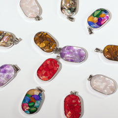 Steel Cased Pendant Ovals - 12 Assorted Gemstone Chips & Shells product image 3