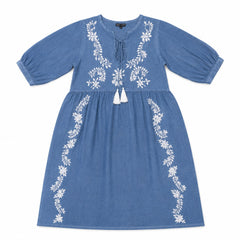 Nomad Sari On the Med Collection - Dress - Dusky Blue with Embroidery & Tassels (M-L) product image 2