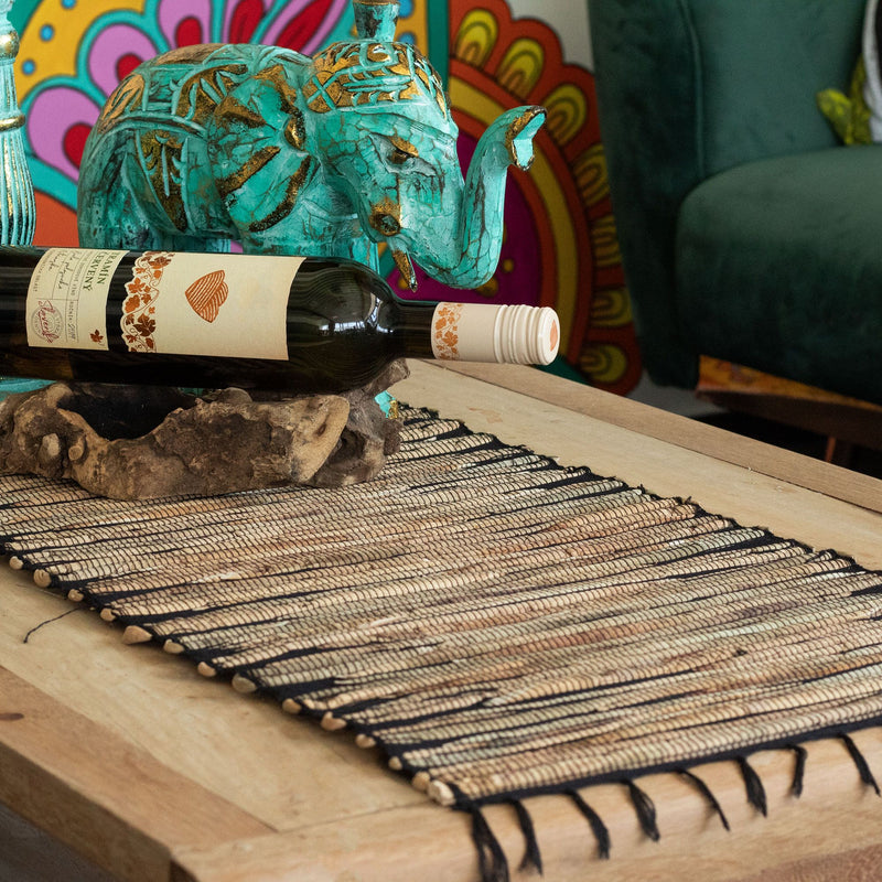 Water Hyacinth Natural Table Runner - Black Tiger with Fringe - 150cm product image