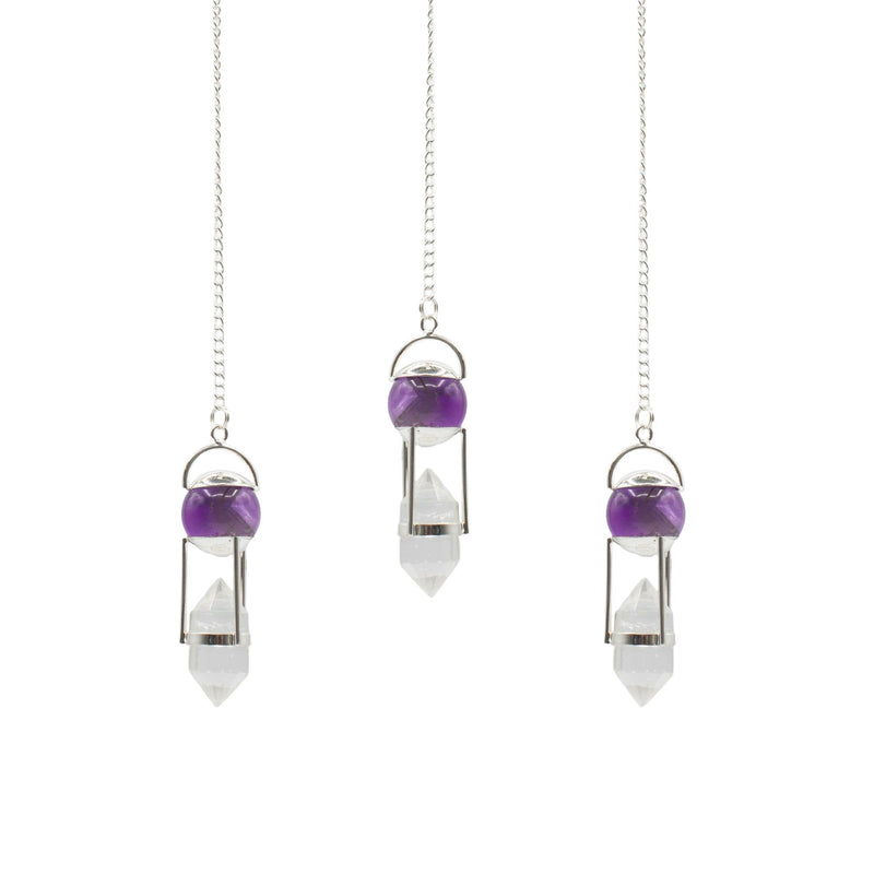 Seeker of Truth - Double Power Pendulum - Amethyst Globe - Clear Quartz Double Terminated product image
