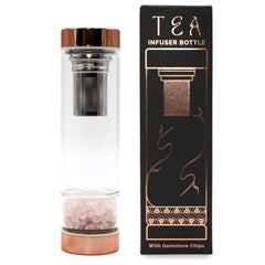 Crystal Glass Tea Infuser Bottle - Rose Gold - Rose Quartz product image
