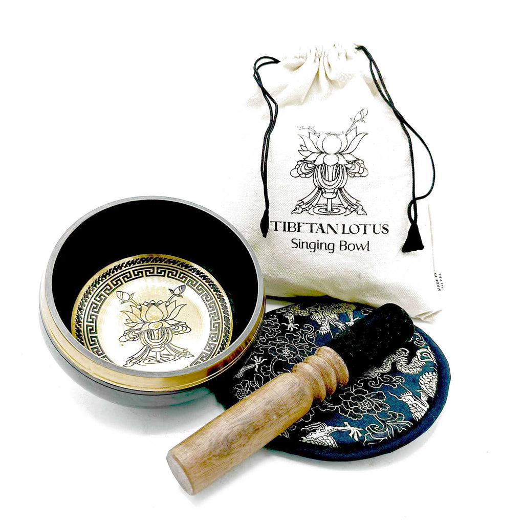 Hand Beaten & Engraved Singing Bowl Gift Set - 14cm - Lotus Flower product image