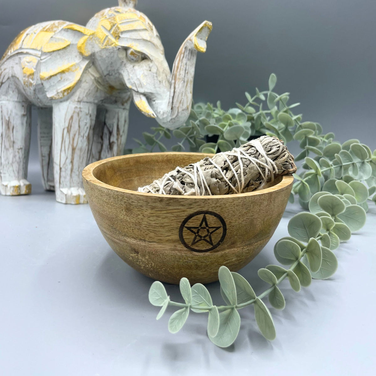 Wooden Smudge and Ritual Offerings Bowl - Pentagram - 13x7cm product image 2