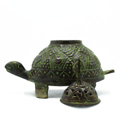 Brass Verdigris Tibetan Turtle Incense Holder - Lrg product image 2