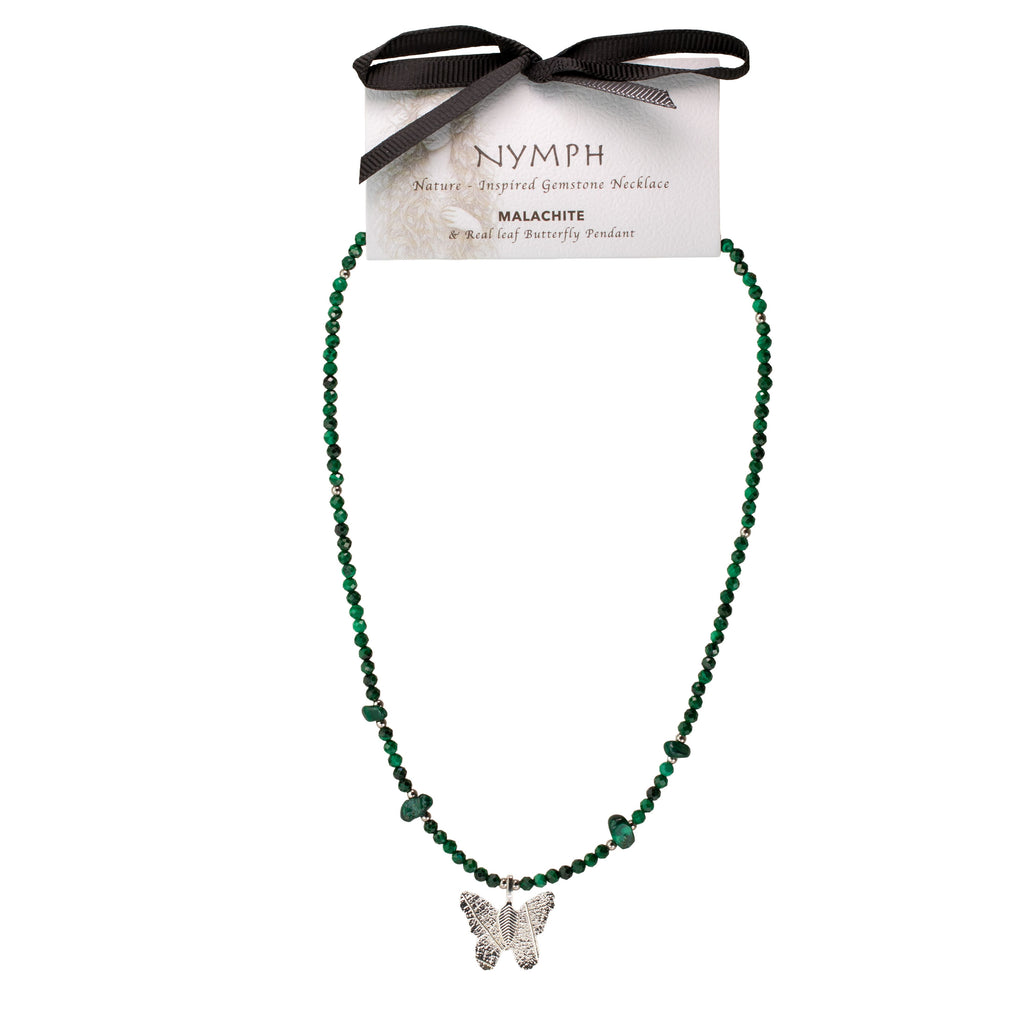 Nymph Malachite Gemstone Necklace with Real Leaf Butterfly Pendant - product image 10