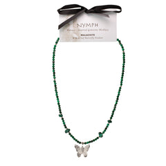Nymph Malachite Gemstone Necklace with Real Leaf Butterfly Pendant