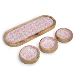 Mango Wood Tray with 3 Bowls - Pretty Floral product image 3