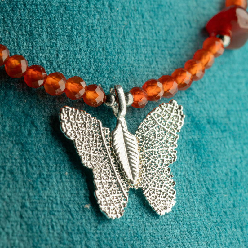 Nymph Ruby Gemstone Necklace with Real Leaf Butterfly Pendant