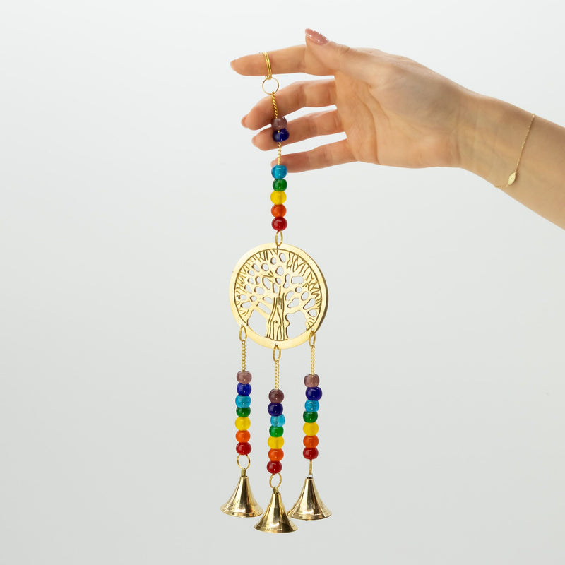 Indian Chimes - Brass Tree of Life with Chakra Beads - 3 Bells product image