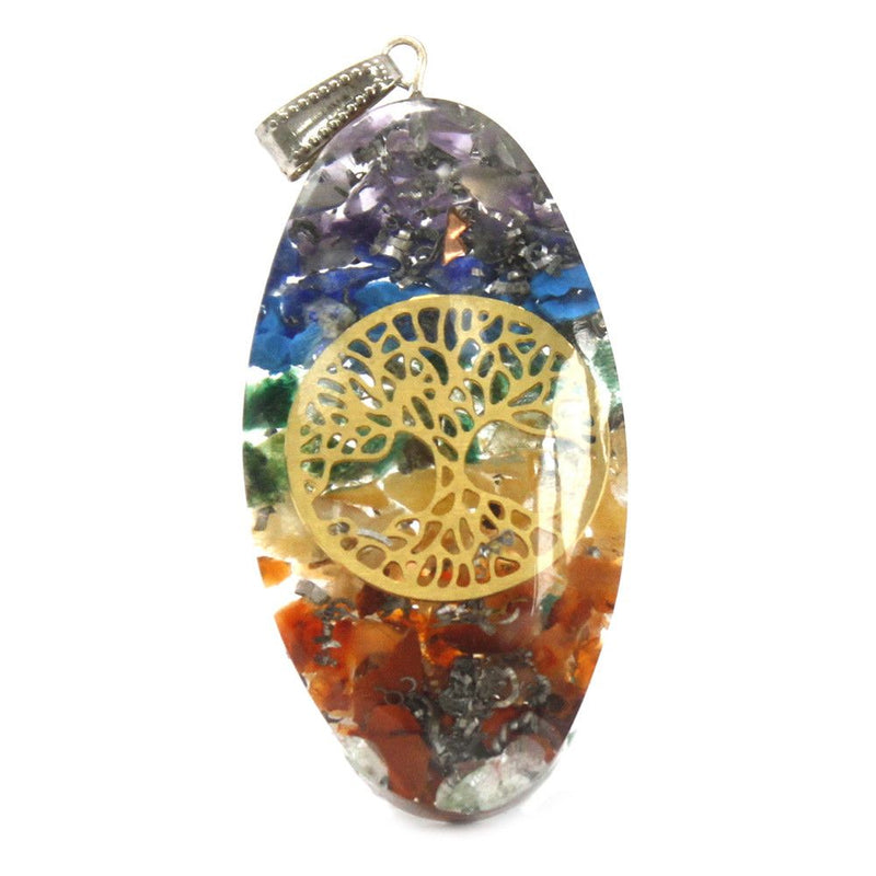 Orgonite Power Pendant - 7 Stone Chakra Oval with Tree product image