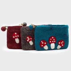 Natural Felt Zipper Pouch (asst) - Wild Mushrooms product image 2
