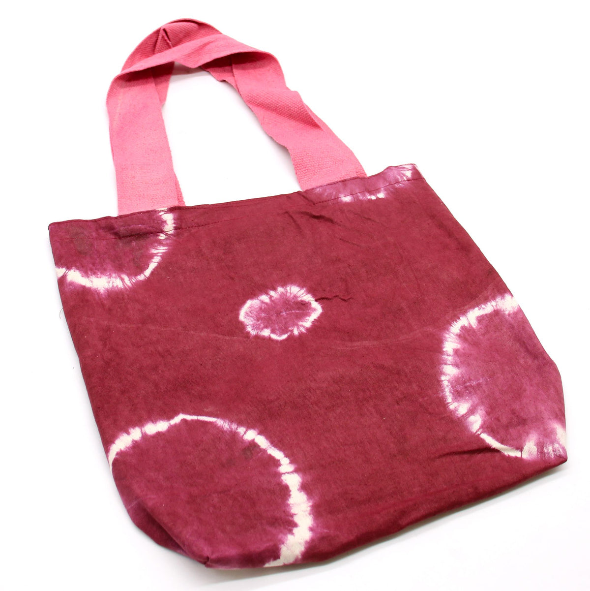 Natural Tye-Dye Cotton Bag (8oz) - 38x42x12cm - Maroon Rings - Pink Handle product image 2