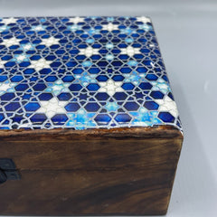 Large Ceramic Glazed Wood Box - 20x15x7.5cm - Blue Stars product image 3