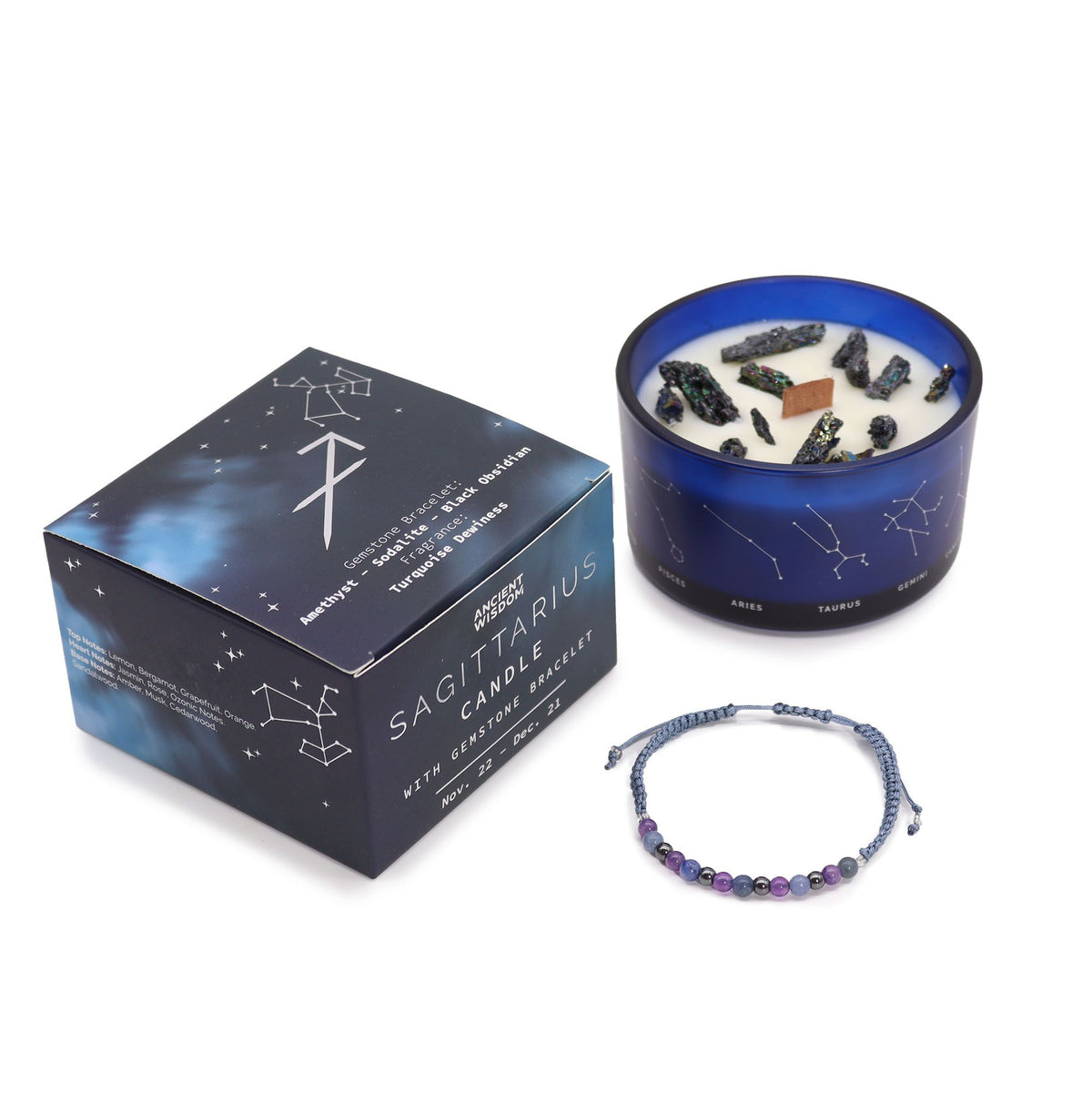 Zodiac Crystal Candle with Gemstone Bracelet - Sagittarius product image 3