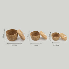 Seagrass & Cotton Round Baskets with Lids - Natural - Set of 3 product image 9