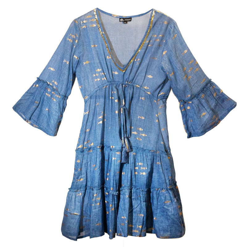 Nomad Sari Sea Blue & Gold Fish Print Dress (L/XL) product image