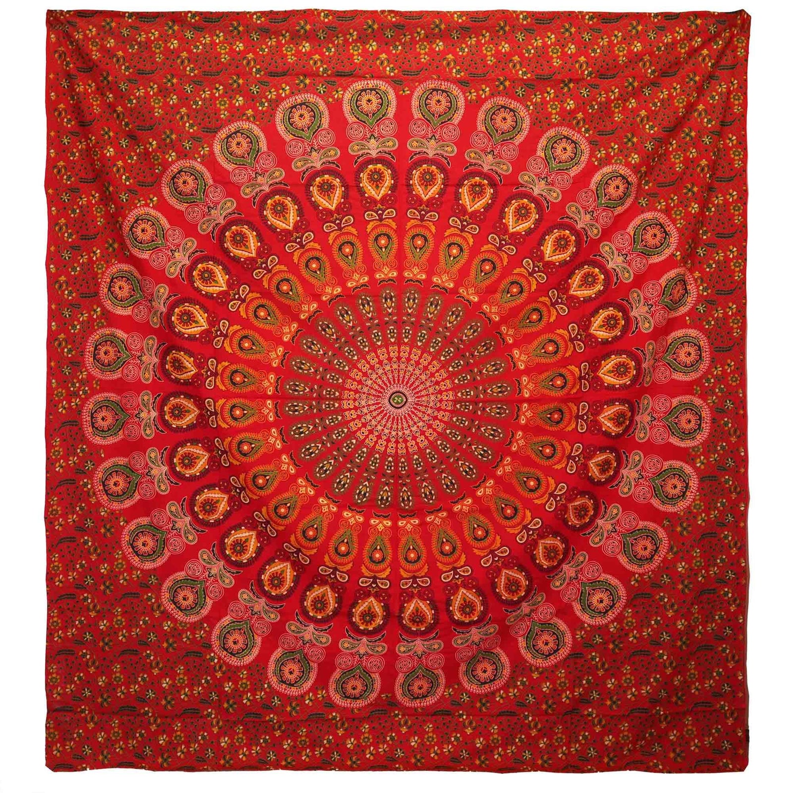 Double Cotton Bedspread + Wall Hanging - Peacock Mandala - Red product image
