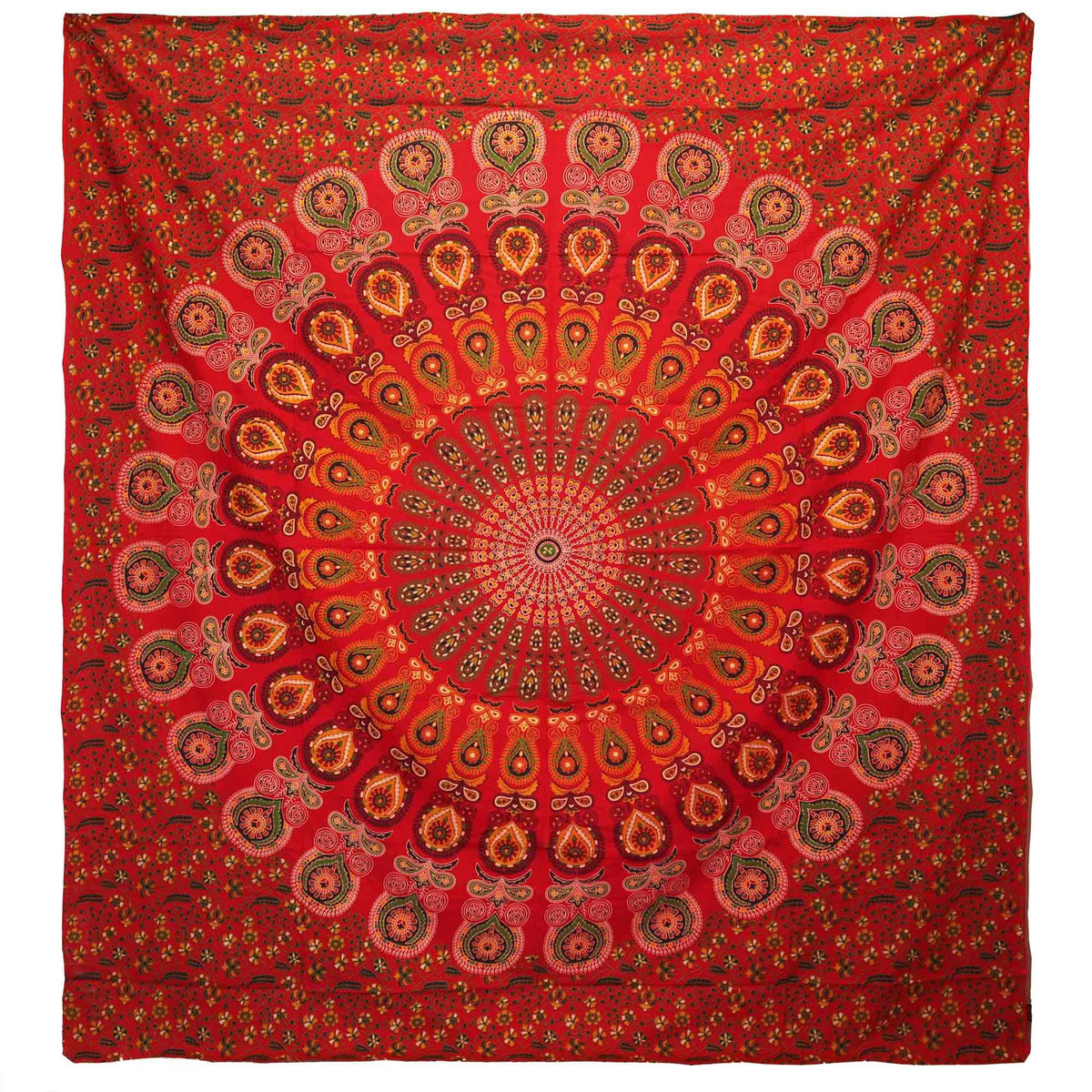 Double Cotton Bedspread + Wall Hanging - Peacock Mandala - Red product image