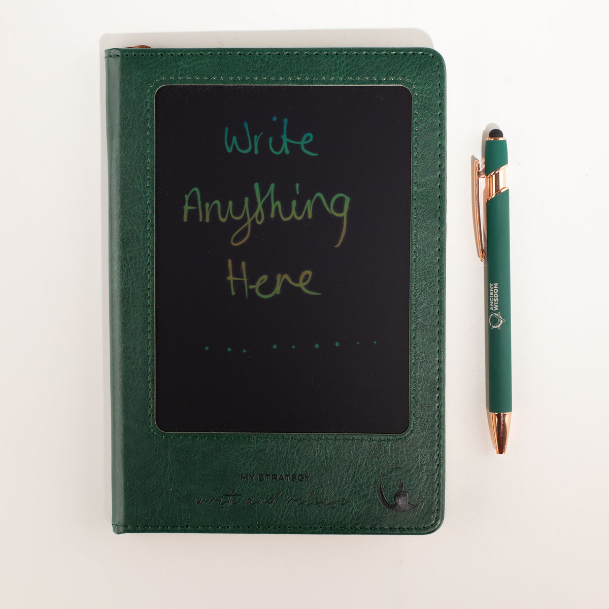 A5 Intention Note Book - LCD Wipe Screen - Green Leather Effect - 80 Leafs - product image 7
