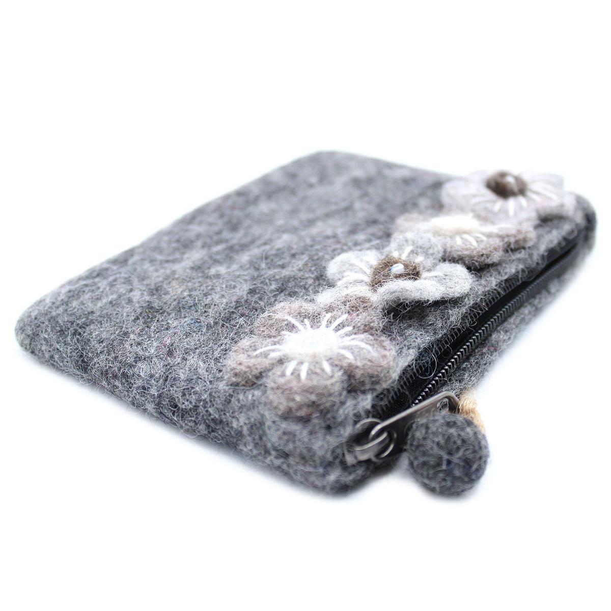 Natural Felt Zipper Pouch (asst) - Four Flowers product image 5