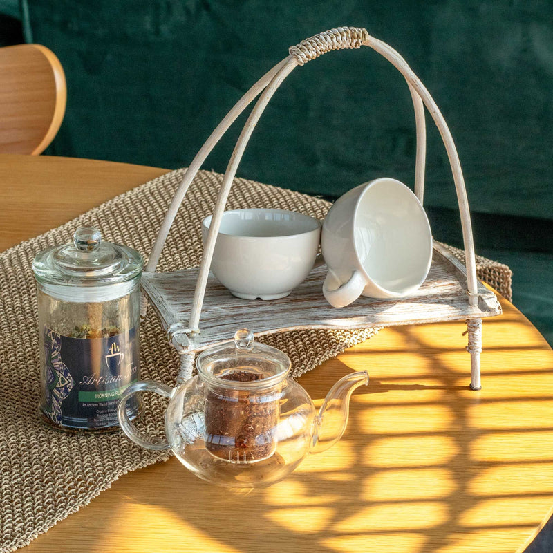 Coconut Leaf Tea Stand - Whitewash product image