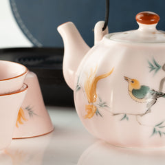 Travel Teapot Set & Four Cups - Pink Vintage Pumpkin Style