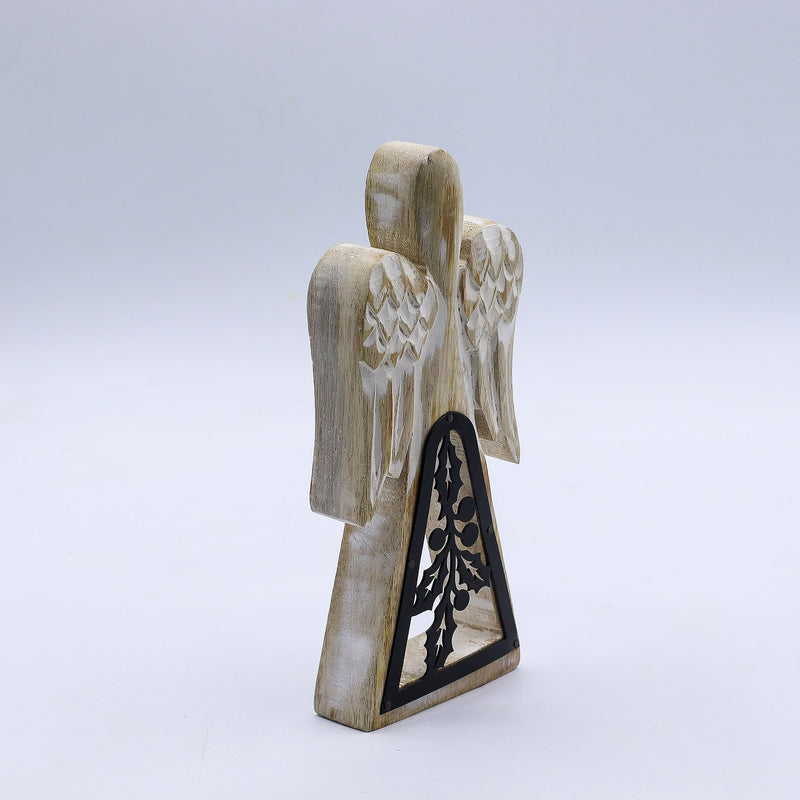 Mango Wood Angel - Whitewash with Iron Decor Cut Out product image