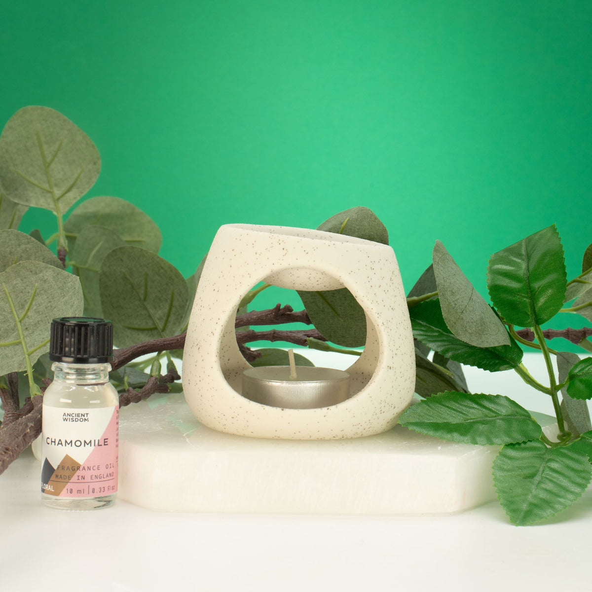 Ceramic Zen Oil Burner - Round Pebble - Speckled Off-White product image 2