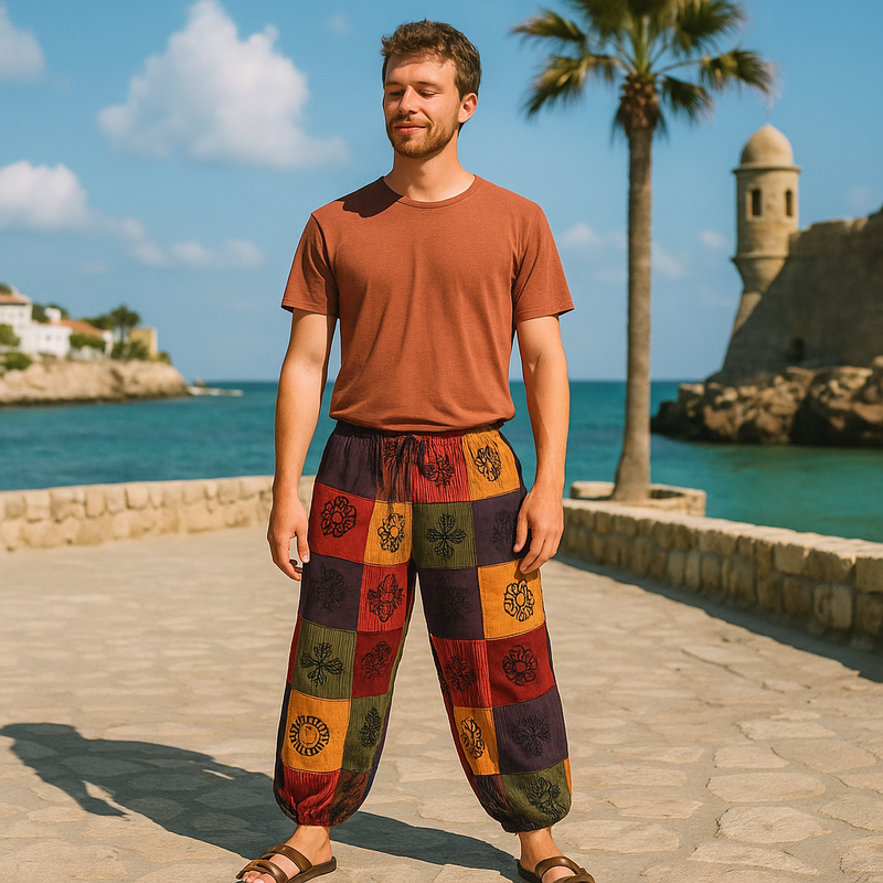 Nomad Sari - Mushroom Pants - Block Print Designs - Orange Tones L/XL product image