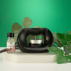 Ceramic Zen Oil Burner - Oval Pebble - Matt Black product image