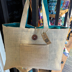 Jute & Cotton Reversible Big Bag - Teal product image 4