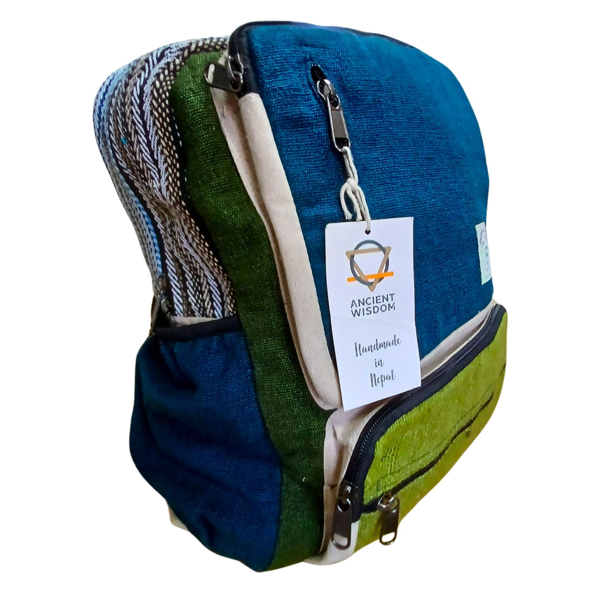 Large Boxy Hemp Backpack - Teal & Sage - product image 2