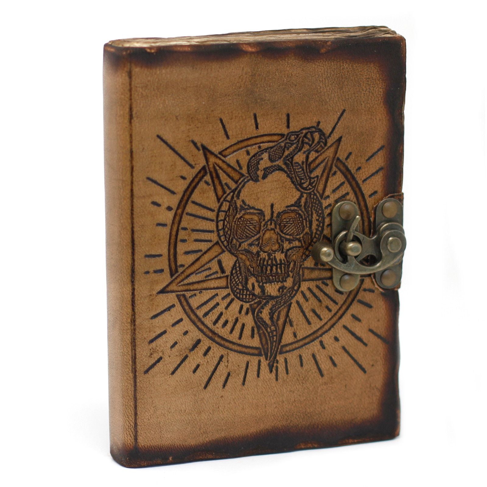 Leather Pentagon & Skull with Burns Detail Notebook (7x5") product image