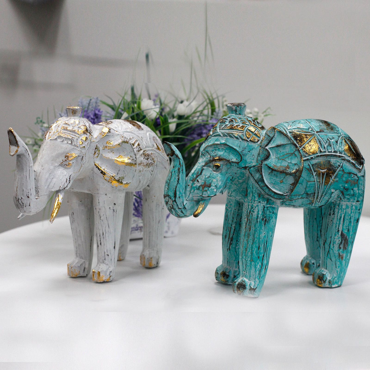 Wood Carved Elephant - White Gold product image 4