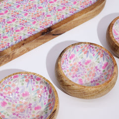 Mango Wood Tray with 3 Bowls - Pretty Floral product image 2
