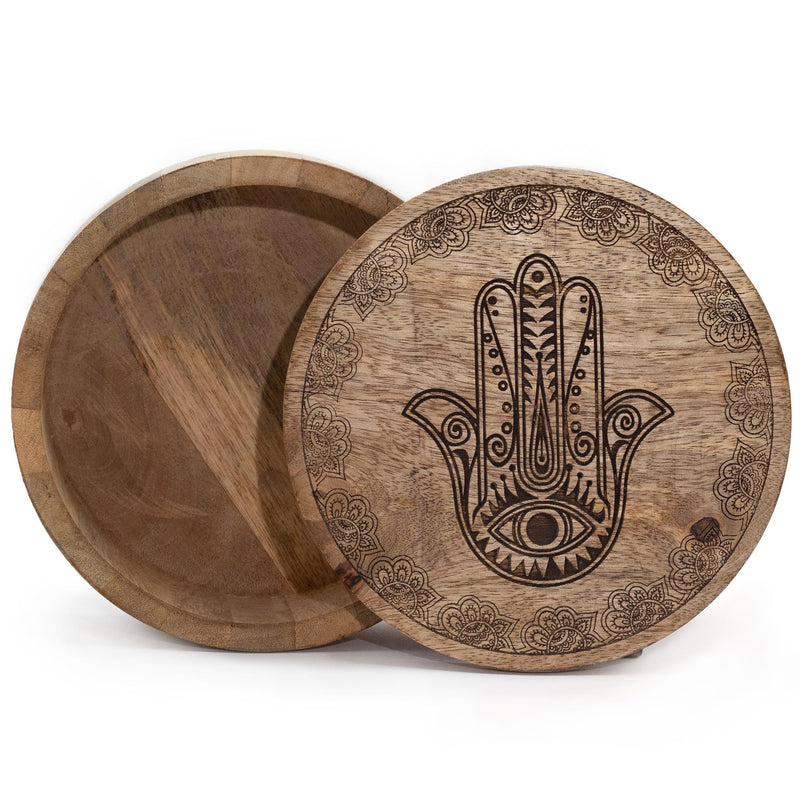 Big Round Box 17.5x7.5cm - Hamsa Black Engraved product image