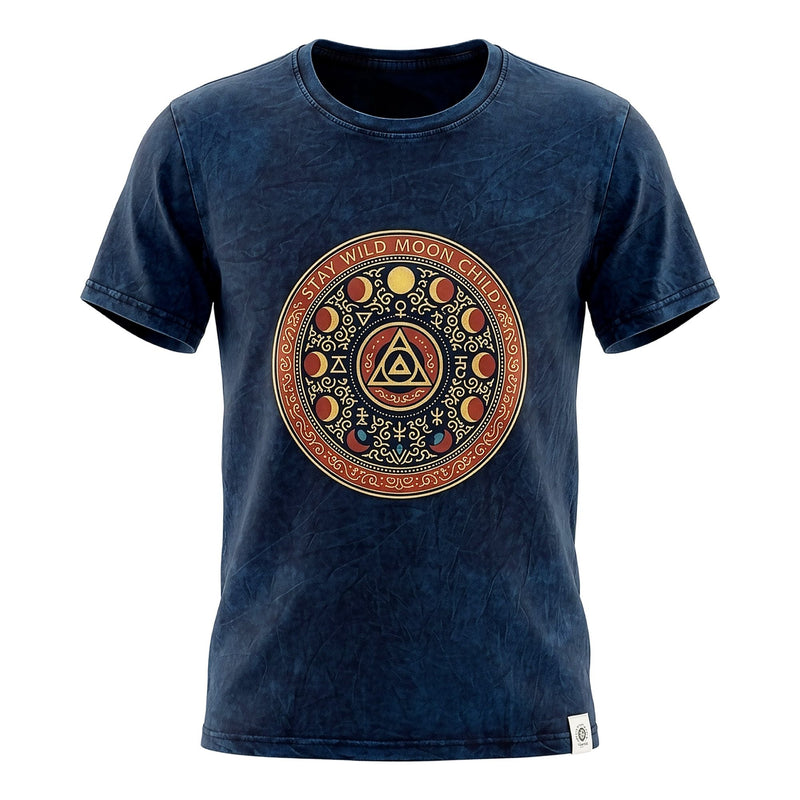 Nomad Sari Stonewashed Cotton T-Shirt - Stay Wild Moon Child - Blue - Large product image