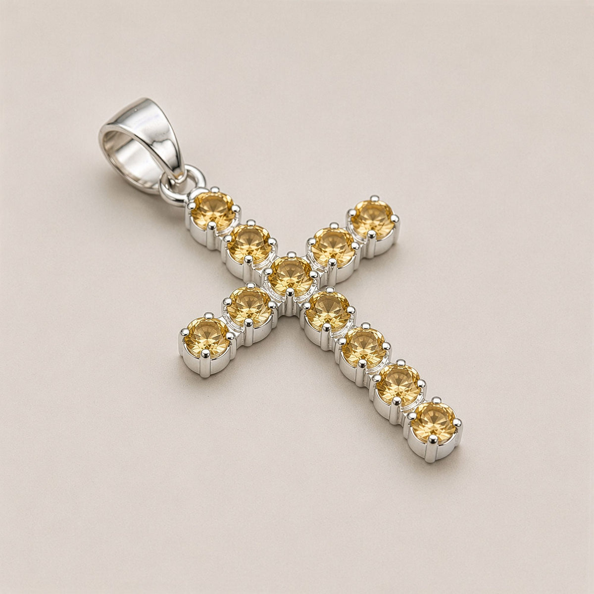 Indian Devotional Pendant - Silver Plated (45cm Chain)- Citrine Crucifix product image 2