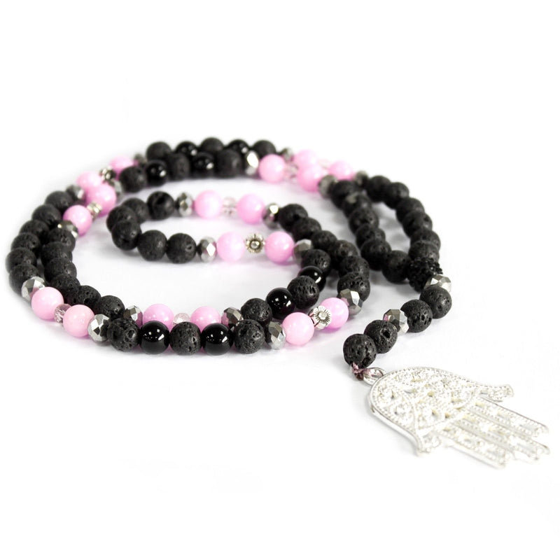 Hamsa / Pink & Black - Gemstone Necklace product image