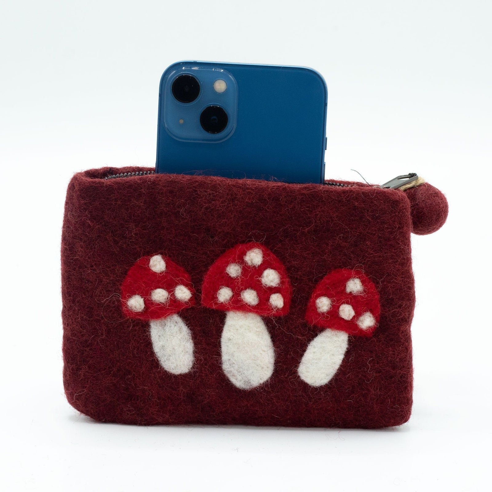 Natural Felt Zipper Pouch (asst) - Wild Mushrooms product image